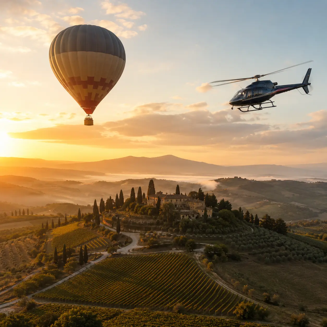 Hot Air Balloon vs Helicopter Tour in Italy