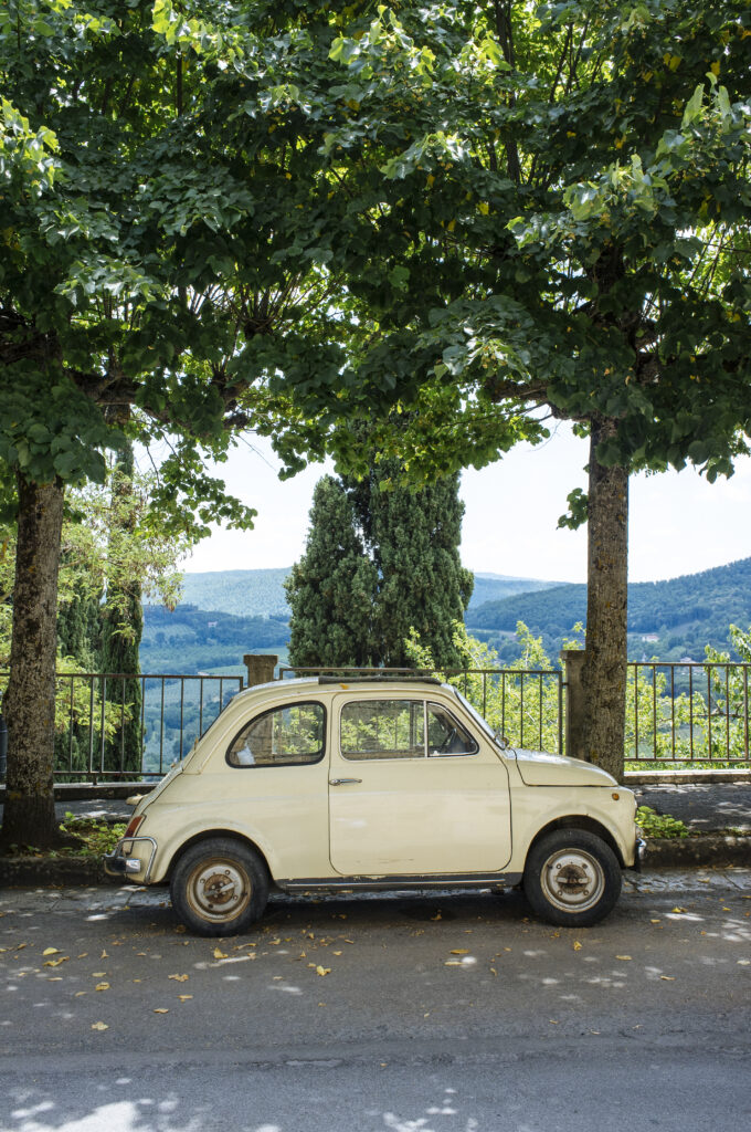 Vintage car on road in Italy